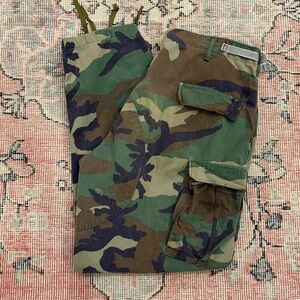 US Army M81 Woodland Camo Combat Pants Mens XL Adjustable Waist Vintage Military